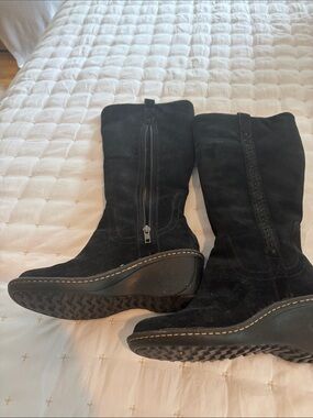 UGG Black Suede Mid-Calf Wedge Boots